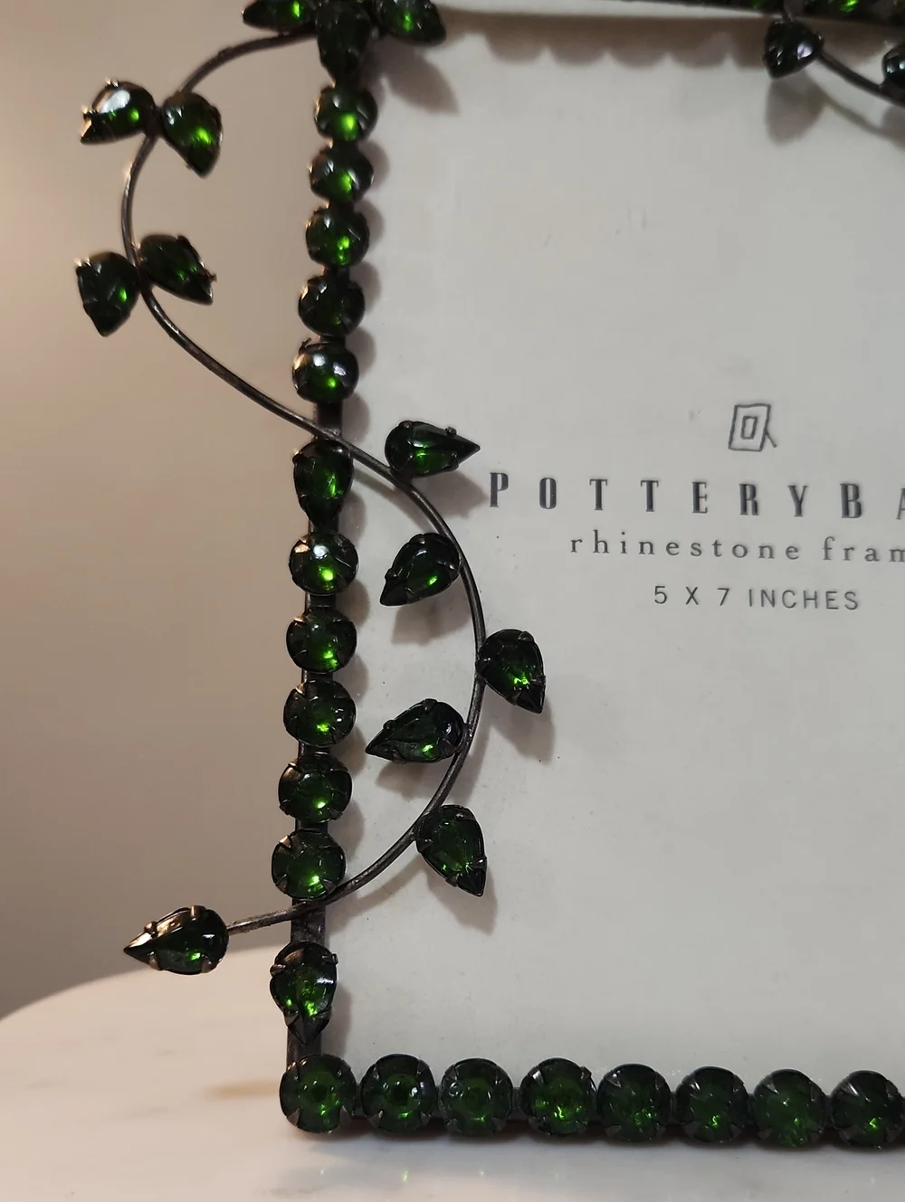 Pottery Barn Dark Emerald Green Rhinestone Standing Photo Frame 5x7